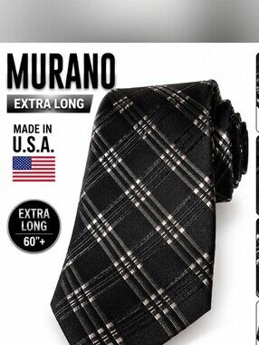 Murano Black Plaid Tie with Silver Accents